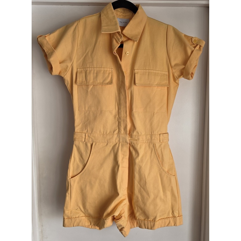 NWT Rue Stiic Romper XS Yellow Solid Cotton Casual Short Sleeve Playsuit